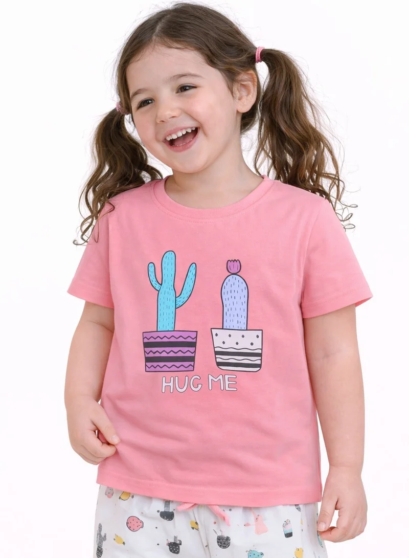 Victor And Jane  Girls Cactus Print Cotton Pajama Set – T-Shirt & Shorts Nightwear for Women | Best Price UAE